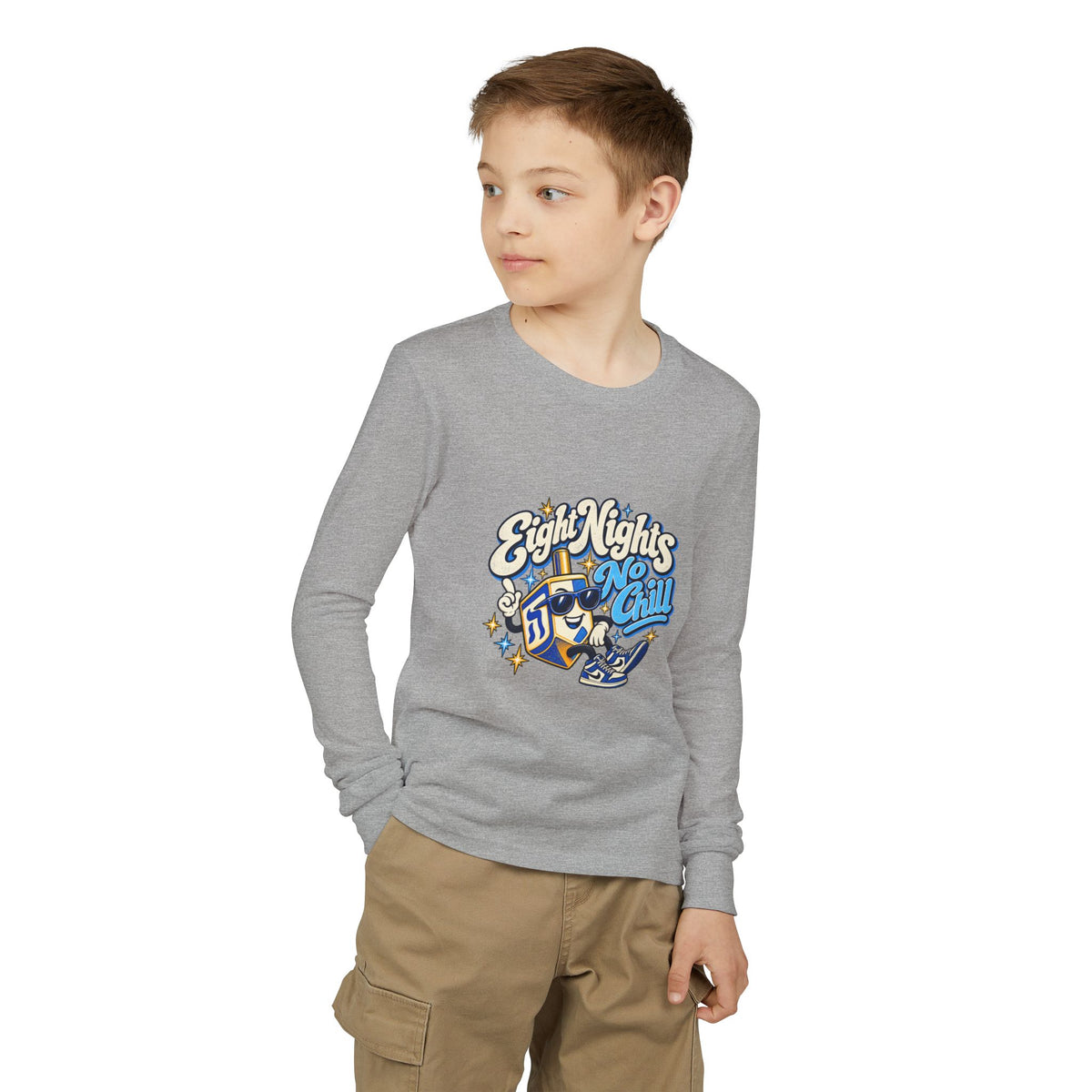 8 Nights No Chill Hanukkah Youth Jersey Long Sleeve Tee