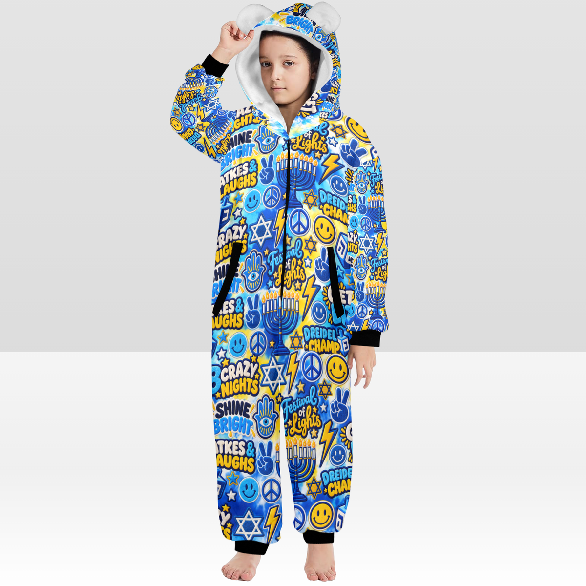 Hanukkah Plush Hooded Onesie Pajamas