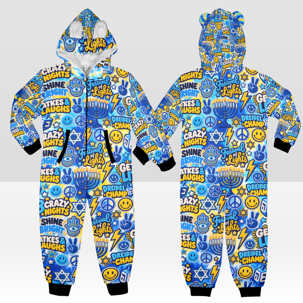 Hanukkah Plush Hooded Onesie Pajamas