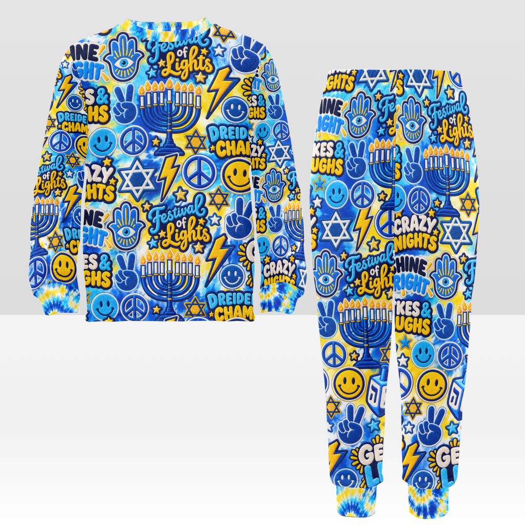 Hanukkah Crew Neck Long Sleeve Pajama Set