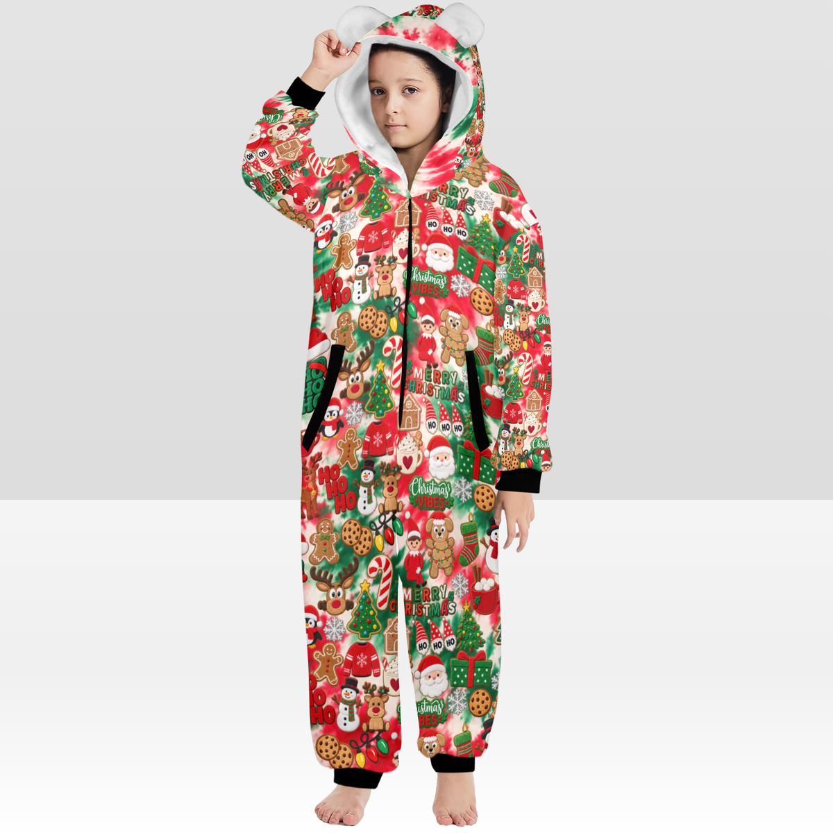 Christmas Plush Hooded Onesie Pajamas