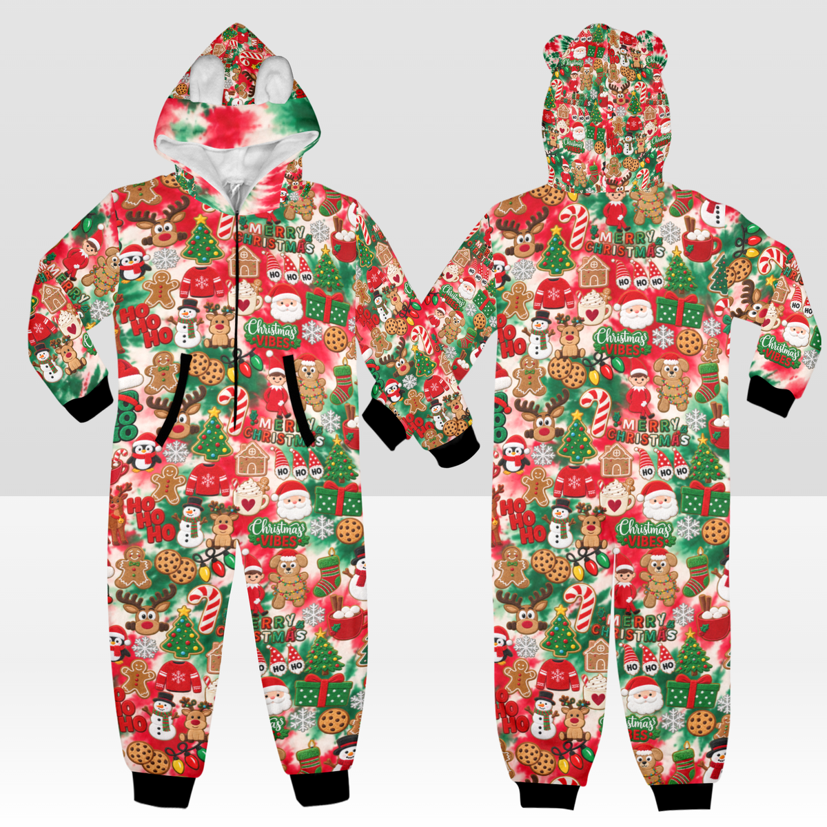 Christmas Plush Hooded Onesie Pajamas