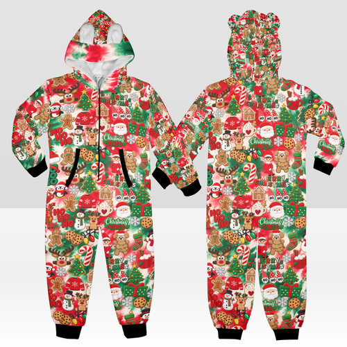 Christmas Plush Hooded Onesie Pajamas